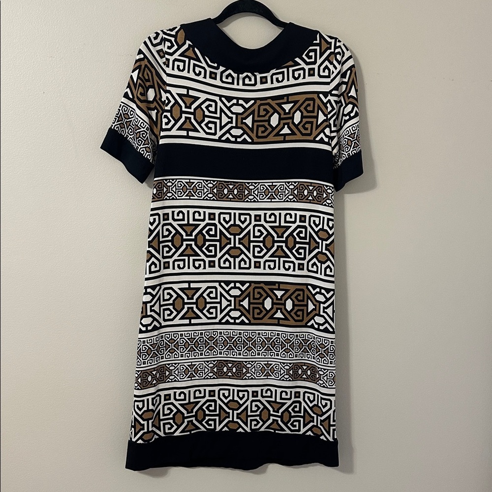 Diane von Furstenberg Geometric Print Short Sleeve Silk Caden Shift Dress Size 6 - Picture 2 of 6